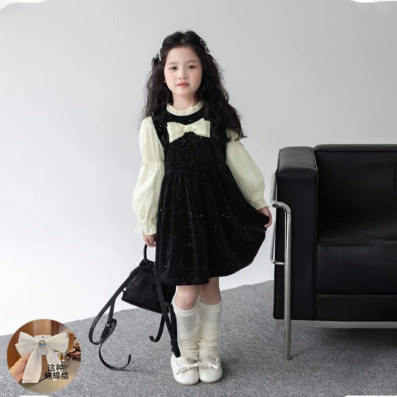 女童连衣裙秋冬加绒时尚儿童洋气礼服裙子小女孩高级雪尼尔公主裙