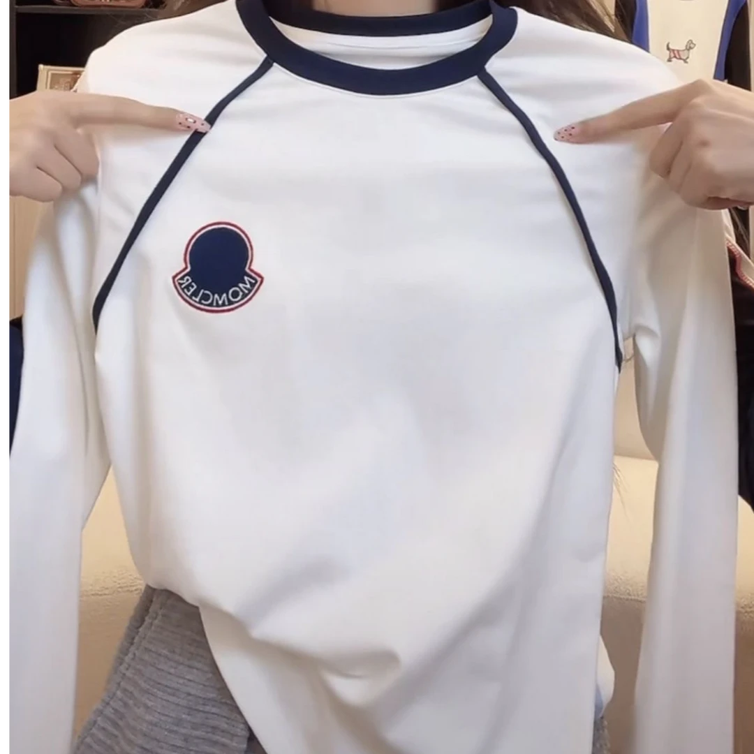 源头质优【战马·刺绣】拼色女装长袖T恤秋冬新款百搭简约宽松上衣