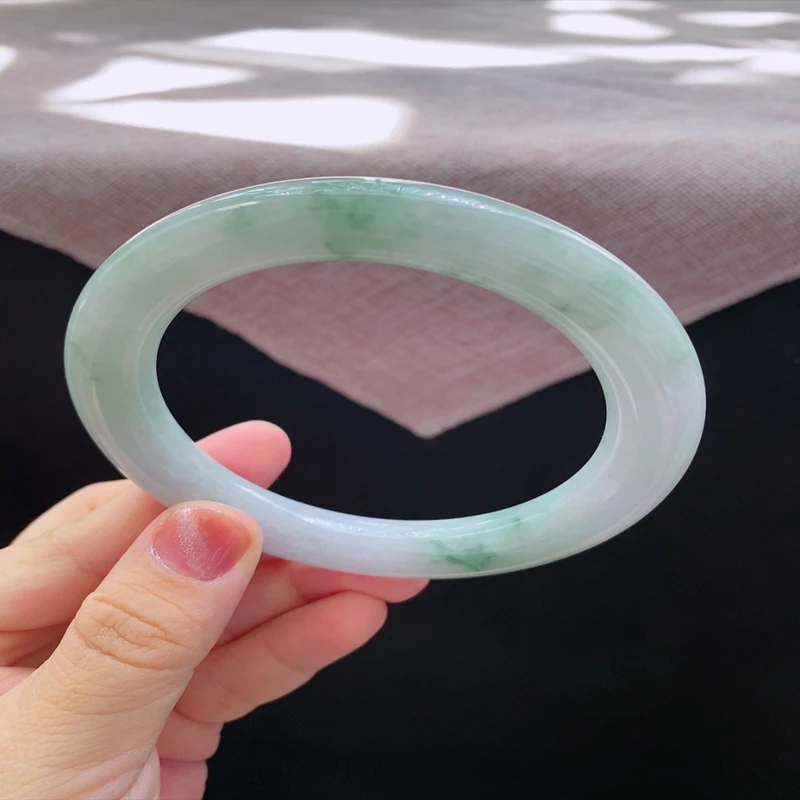 61圈24733冰糯种水润飘翠绿色花翡翠手镯子圆条玉手环天然A货a30
