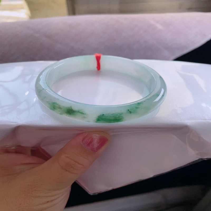 55圈24716冰糯种水飘绿飘绿色花翡翠手镯子正圈玉手环天然A货 a9