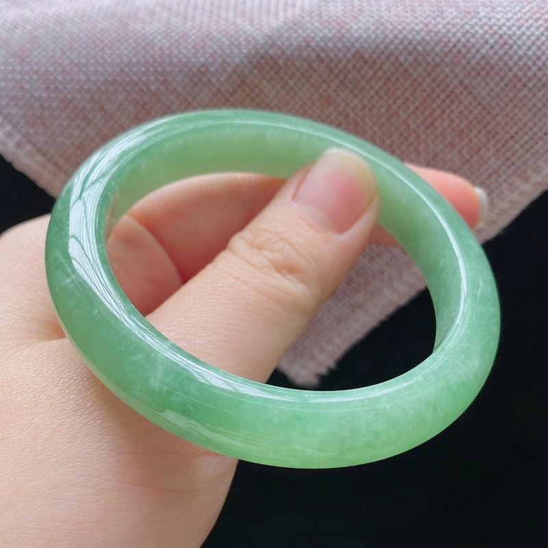 55圈231144冰糯种果绿色满色翡翠手镯子正圈玉环好种水润天然A货