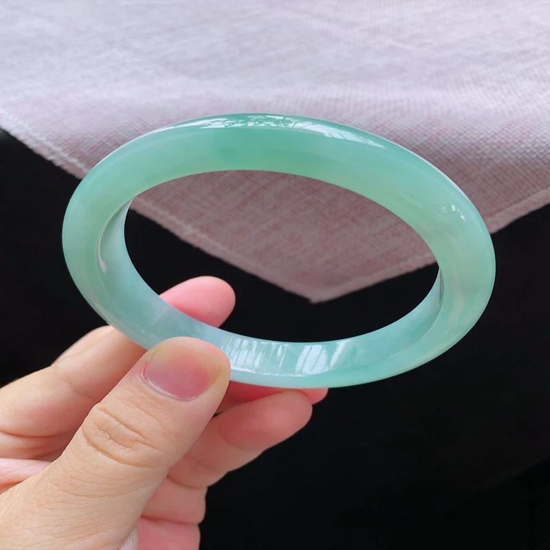 57圈24599冰糯种水润晴水绿满色翡翠手镯子平安镯玉手环天然A货