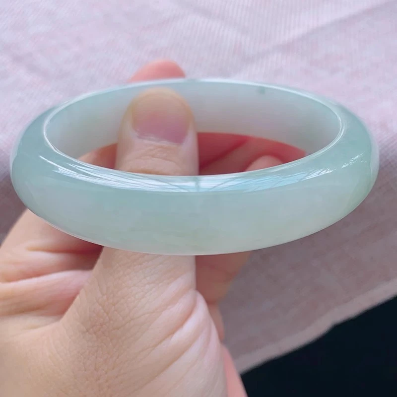 56圈23788冰糯种晴水底满色翡翠手镯子平安镯玉环好种水润天然A货