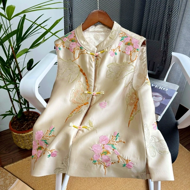 【烟雨海棠】新中式显瘦洋气马夹重工刺绣小立领无袖坎肩马甲国风