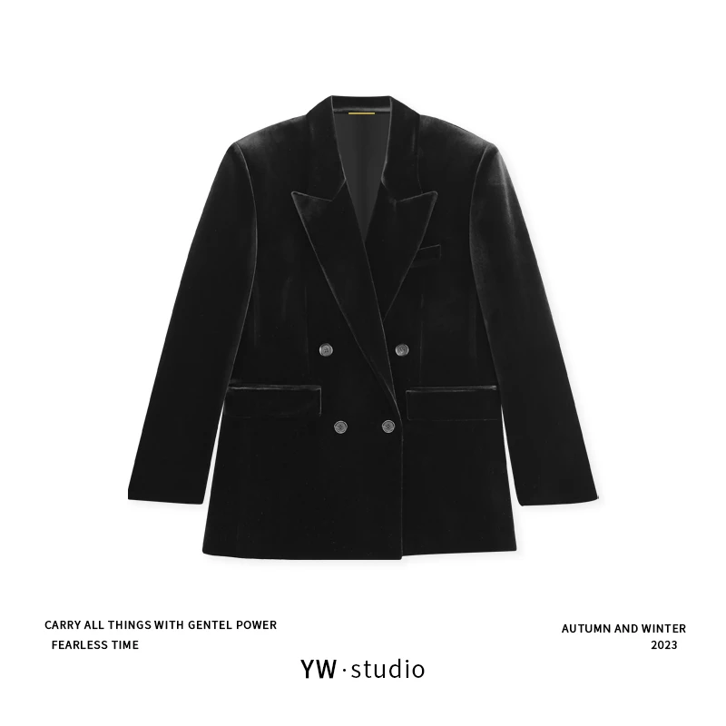 YUWEI/定制 春秋摩登复古气质黑色绒面西装外套 CYP130