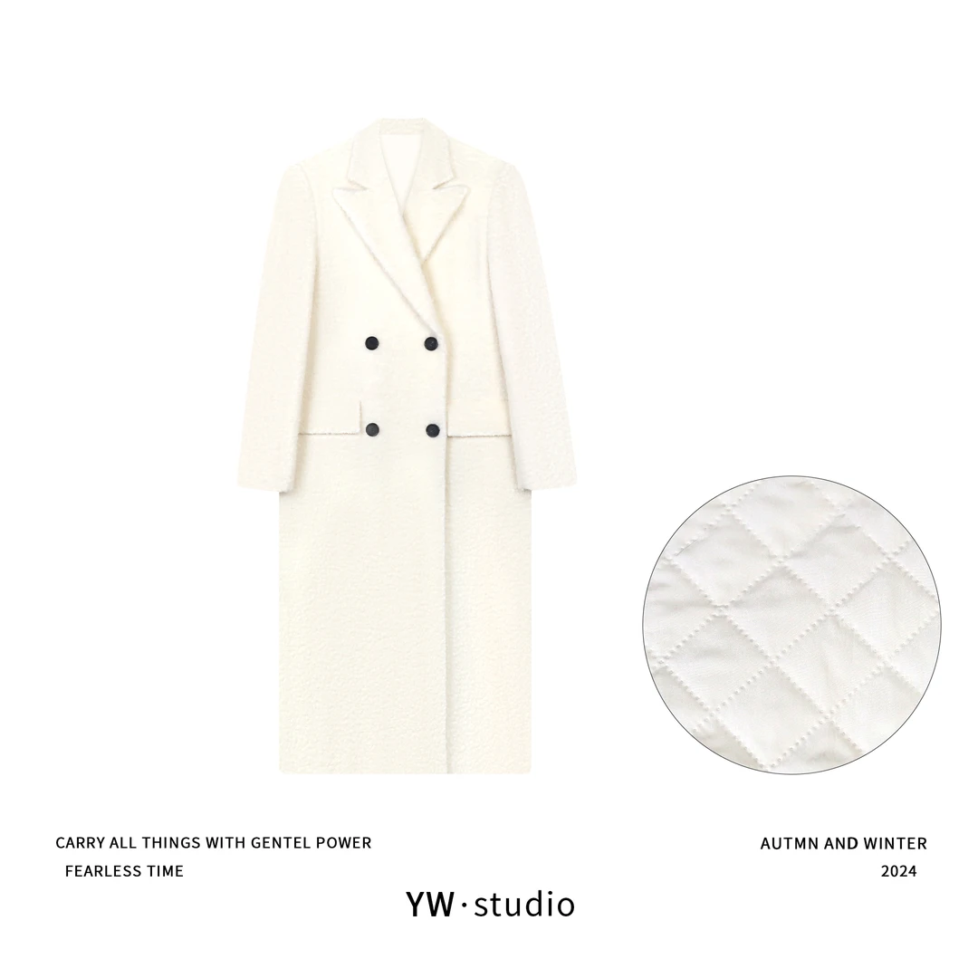 YUWEI/定制 颗粒感50%羊毛填夹层52.2%绵羊毛加长版大衣 CYP24175