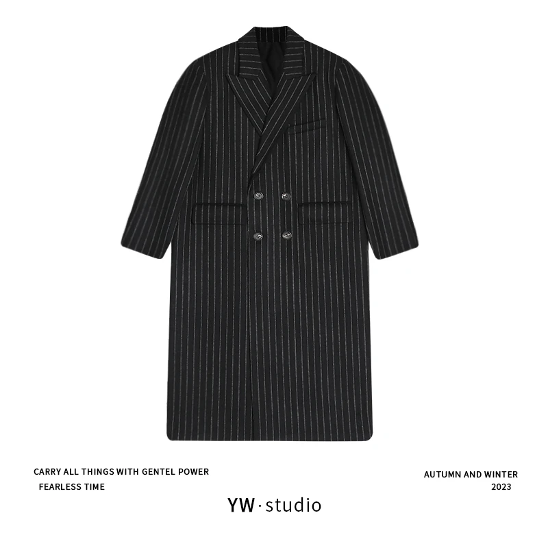 YUWEI/定制  琥珀流光风英伦风竖条廓形羊毛鹅绒大衣 CYPN2308