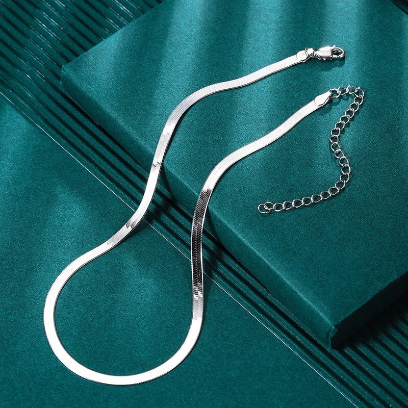链子925银 复古项链刀片链复古链蛇骨链颈链扁蛇
