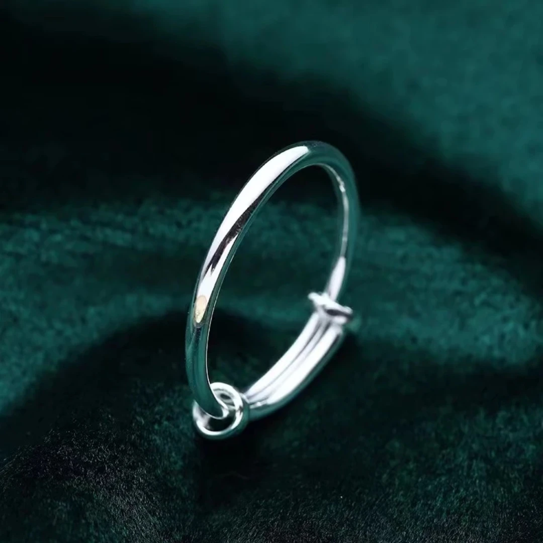 足银戒指 光面素圈戒指推拉调节