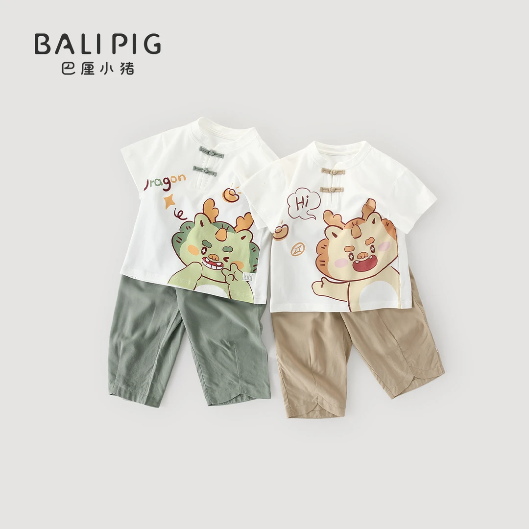 男童短袖套装夏季薄款宝宝新中式汉服两件套婴儿分体衣服儿童夏装