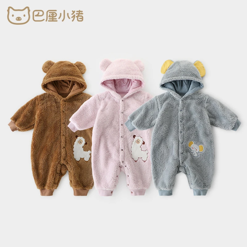 宝宝秋装连体衣舒棉绒哈衣新生儿加绒加厚爬爬服秋冬保暖婴儿衣服