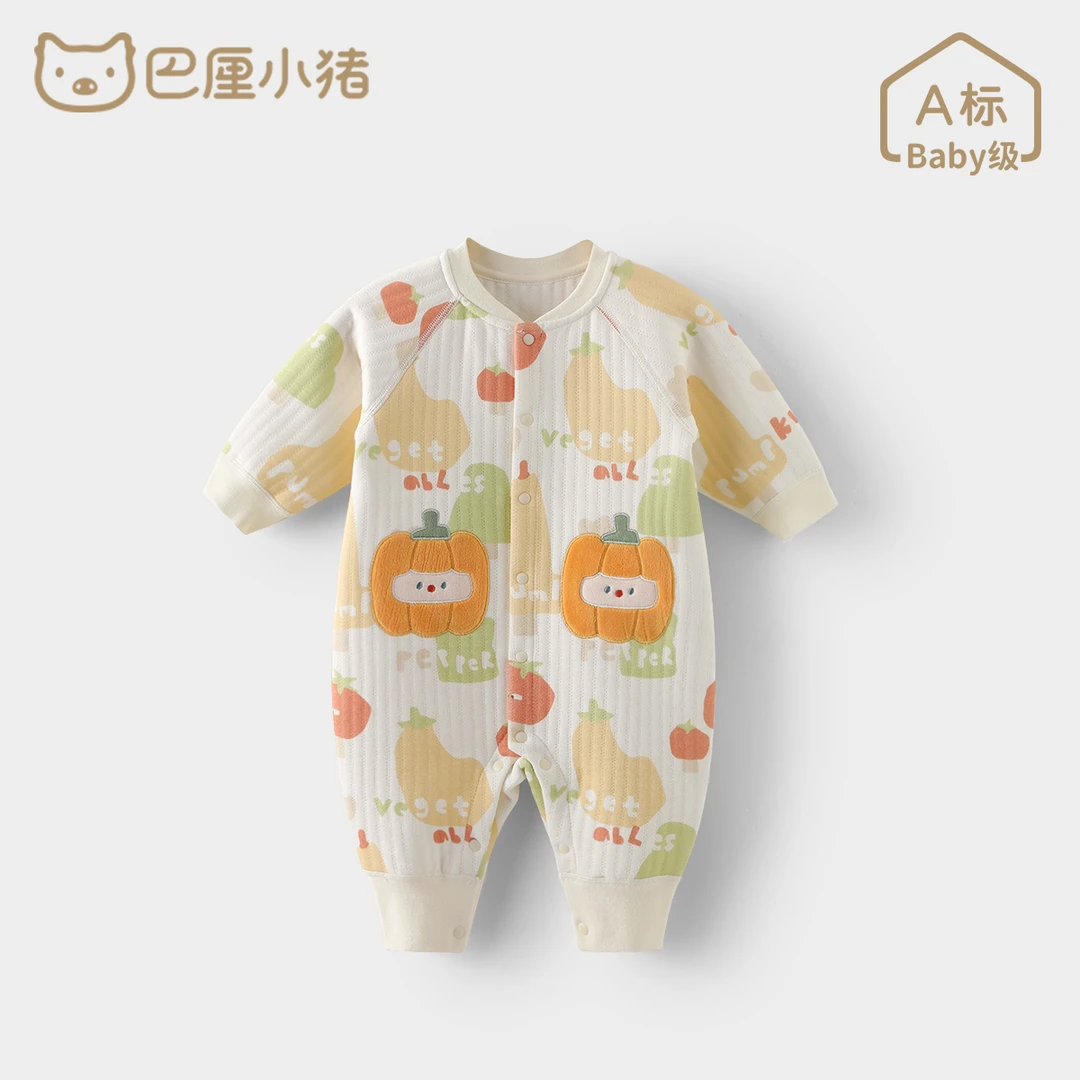 宝宝衣服秋冬季夹丝保暖新生儿哈衣加厚婴儿外出爬服初生儿连体衣