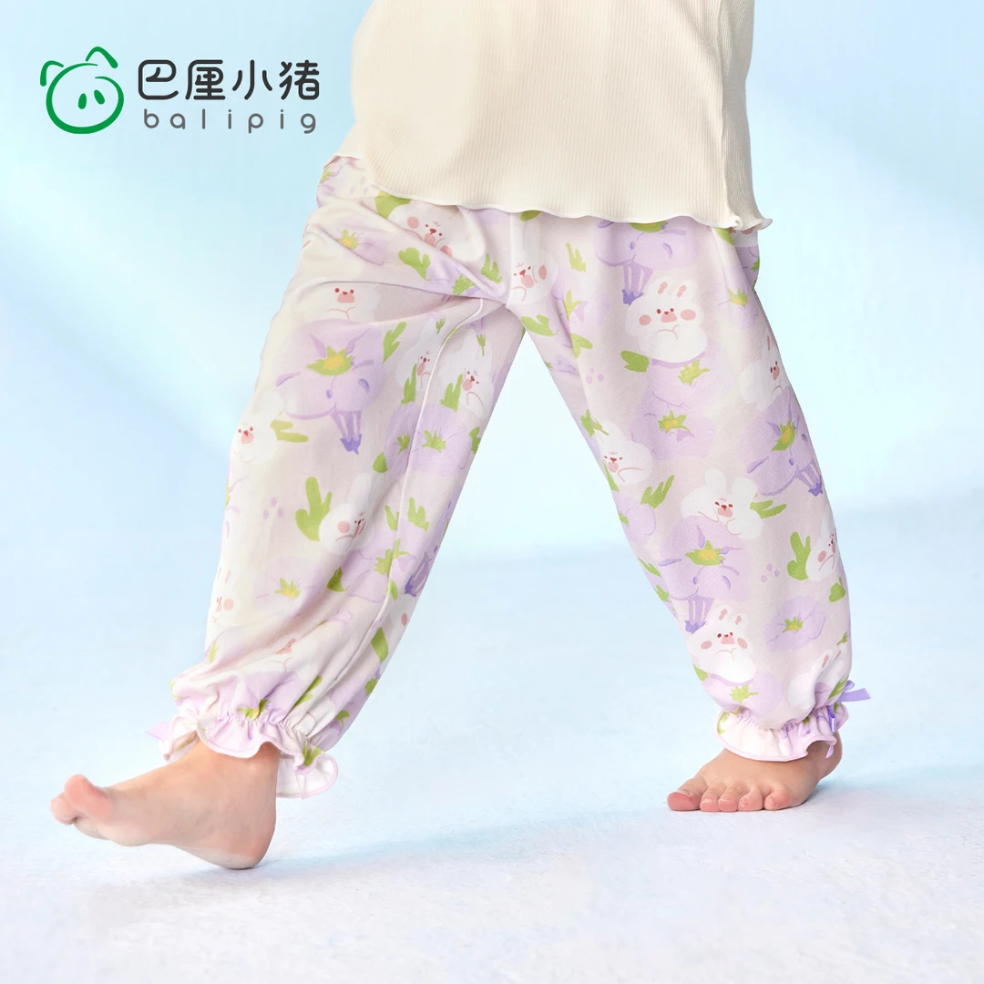 女童防蚊裤夏季薄款男童束脚裤婴幼儿裤子宝宝花边灯笼裤儿童长裤