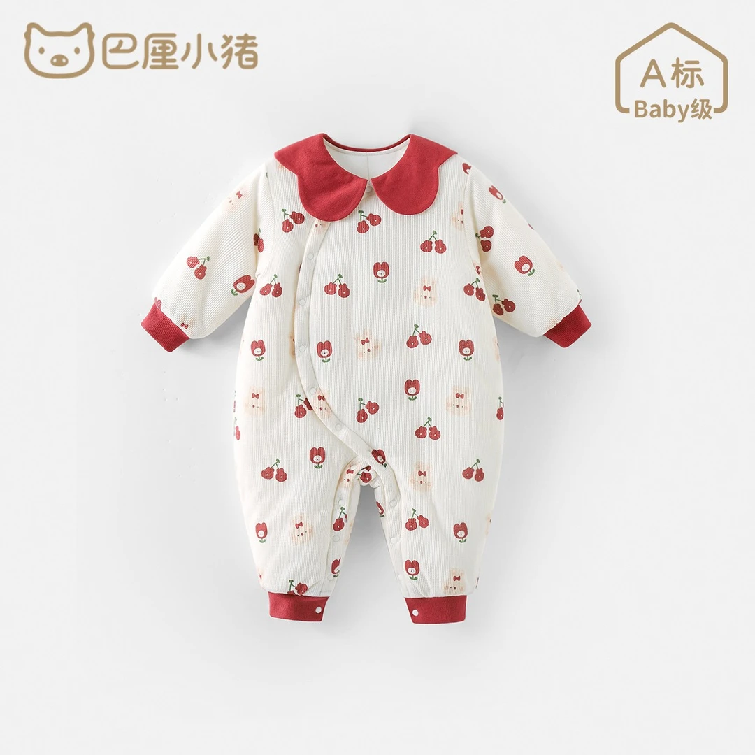 女宝连体衣冬季加厚保暖棉袄甜美公主风婴儿棉衣一岁宝宝冬装衣服