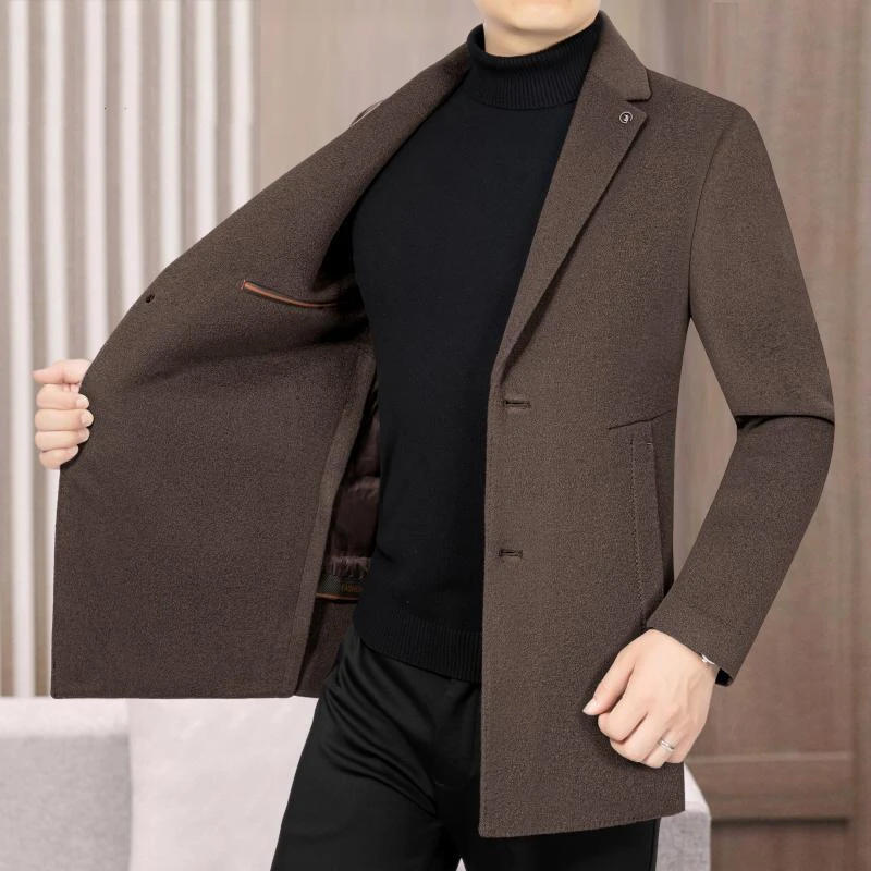 【双面羊毛外套】总裁款西装领羊毛大衣（内胆可脱卸）冬男毛呢外套