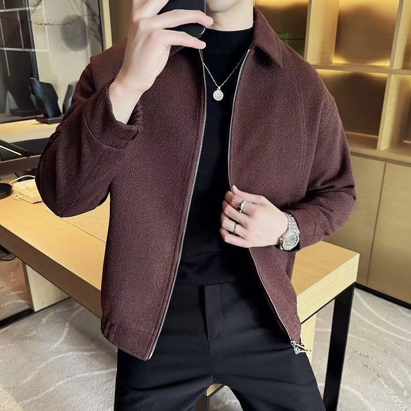 A 800-1000夹克男士时尚休闲毛呢翻领拉链外套