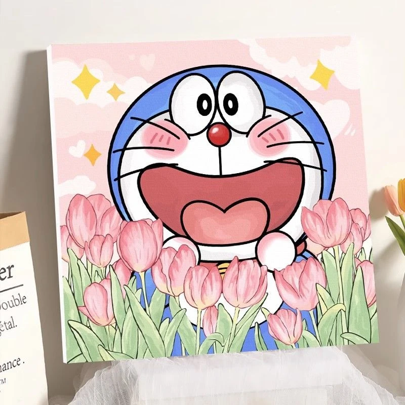 哆啦a梦卡通diy画家数字油画填充填色手绘油彩画解闷手工填色