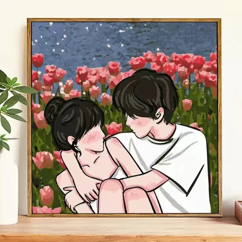 DIY数字油画情侣创意礼物郁金香填充简单礼物情人节质感简单无痕
