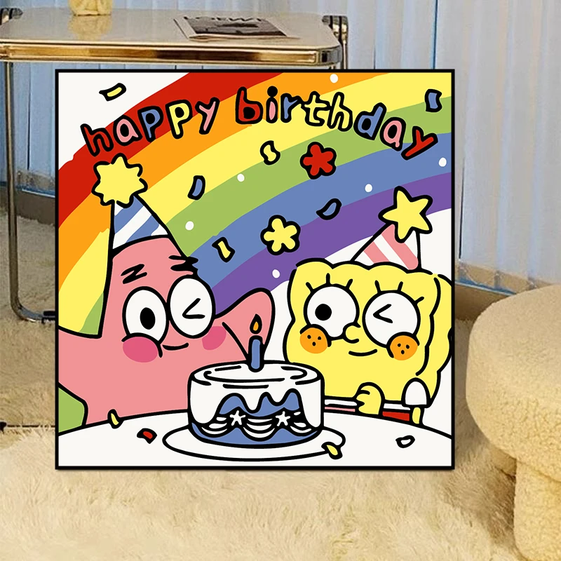 海绵宝宝生日快乐礼物卡通动漫DIY数字油画手工绘零基础填色