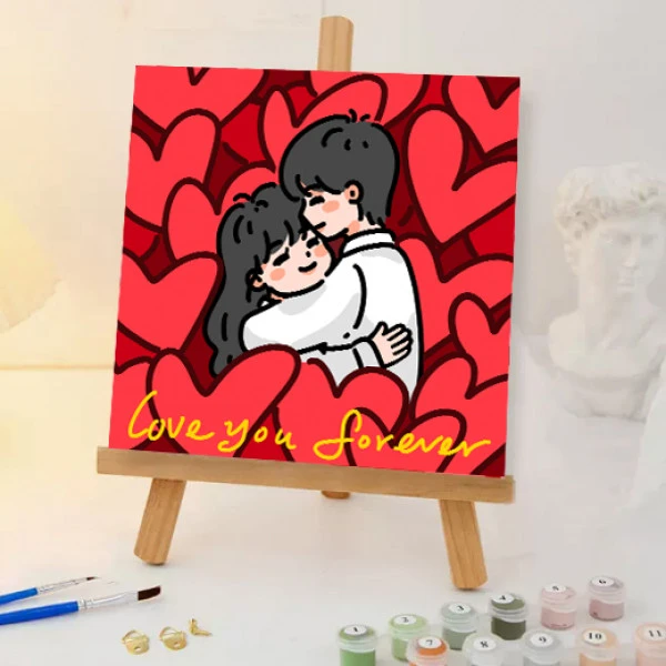 情人节数字油画送对象diy卡通简单手工涂色挂画色彩