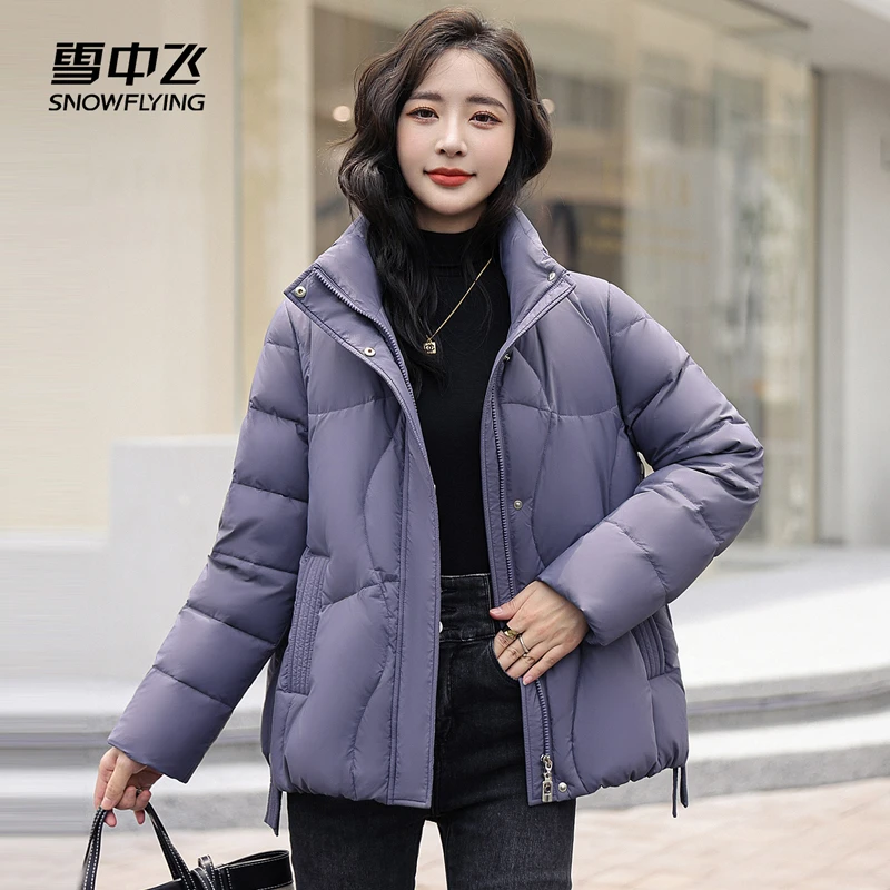 雪中飞羽绒服短款冬季保暖时尚休闲长袖立领百搭潮流韩版纯色外套