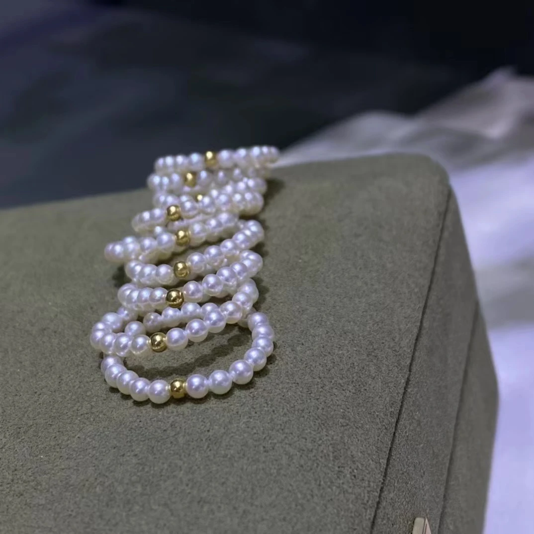 2-3mm18K极光小米珠戒指弹力绳淡水珍珠（多样性发货发一个）