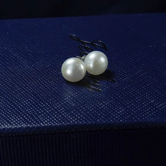 4412 s925银8-9m近圆天然淡水高光白珍珠耳钉