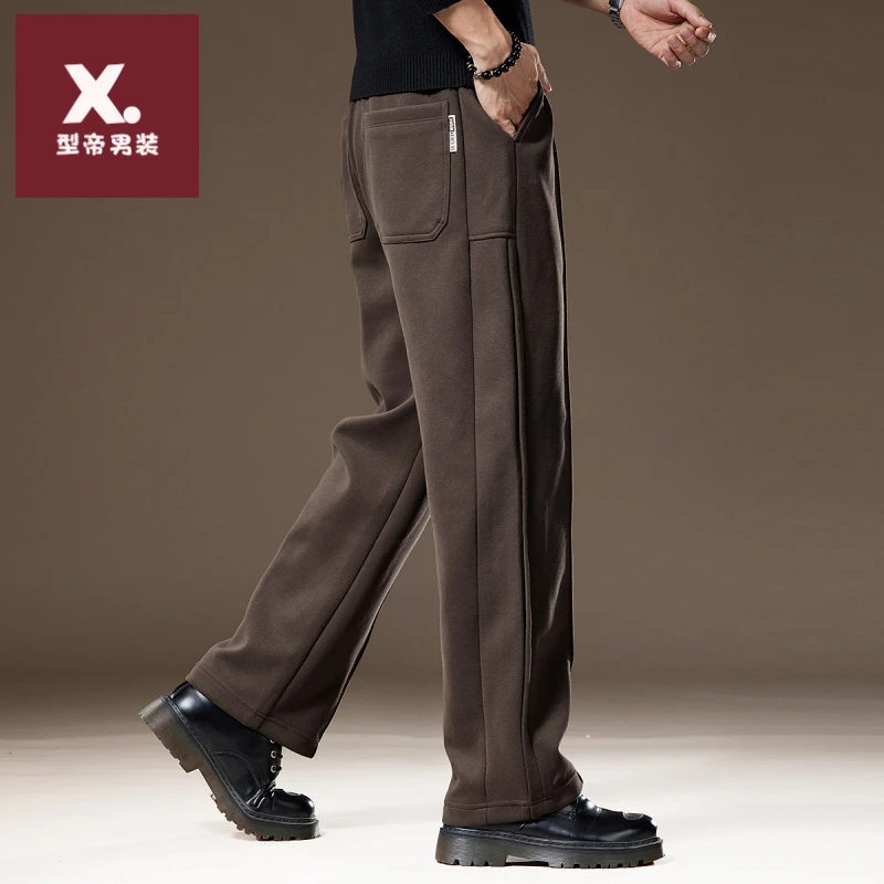 高端美式复古直筒男士卫裤秋季新款宽松运动垂感阔腿简约休闲裤男