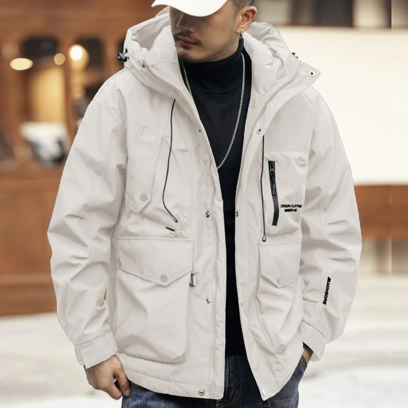 男士高端80%鸭绒工装短款羽绒服男秋冬宽松防寒服保暖连帽外套潮