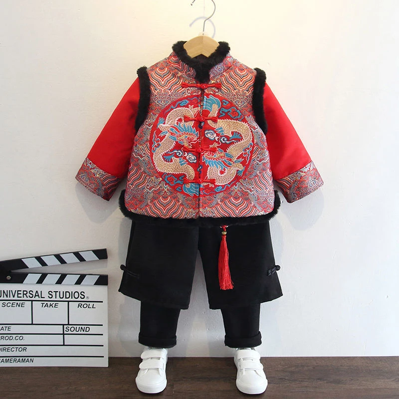 男宝宝拜年服儿童唐装周岁礼服中国风古装汉服男童冬装过年服加绒