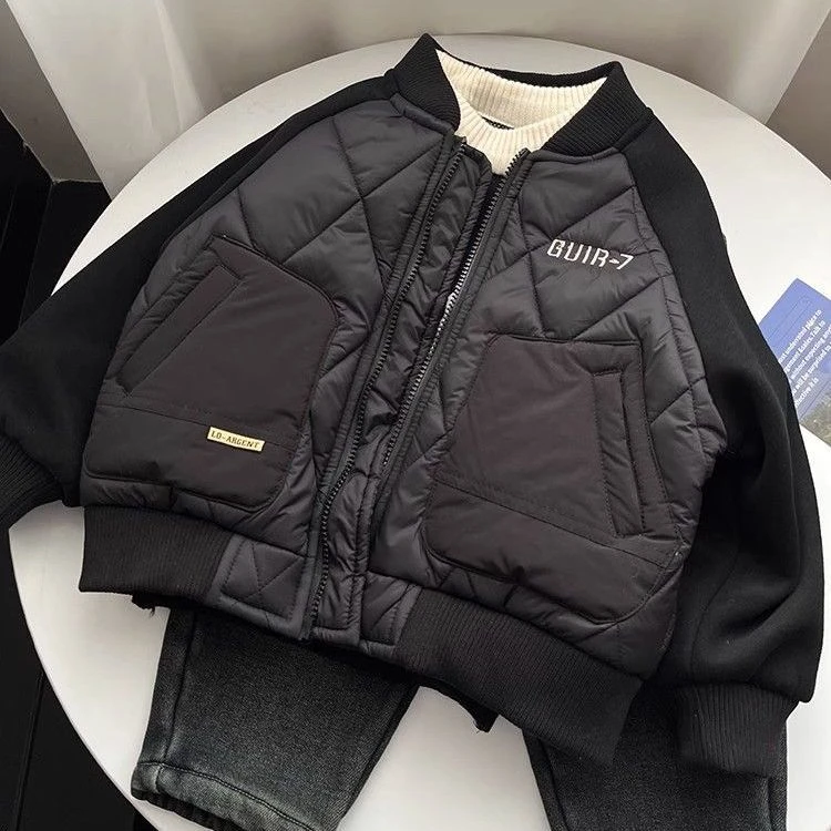 男童棉服秋冬新款儿童加厚时尚痞帅棒球服中小童韩版拼接夹克外套