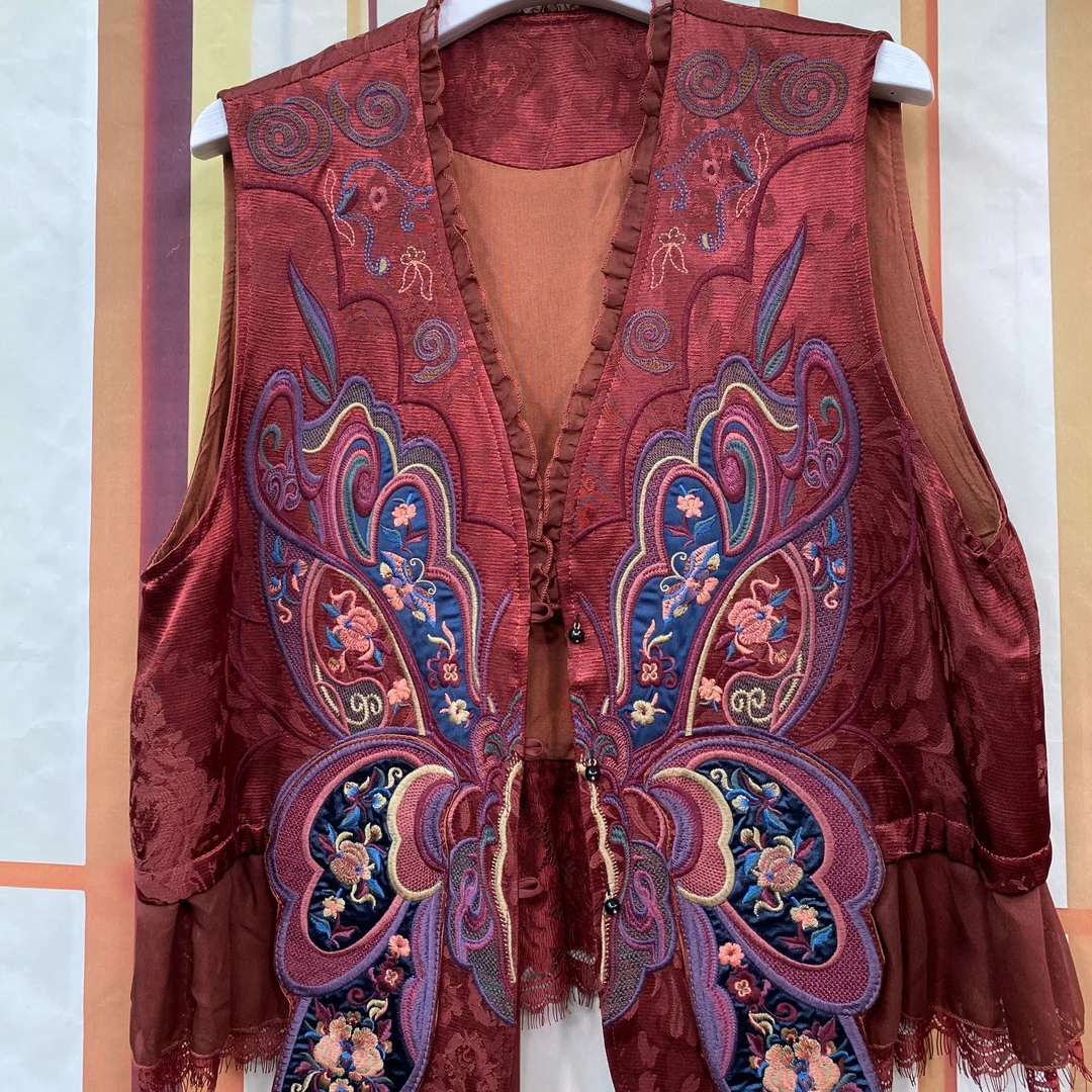 民族风蝴蝶刺绣马甲9208