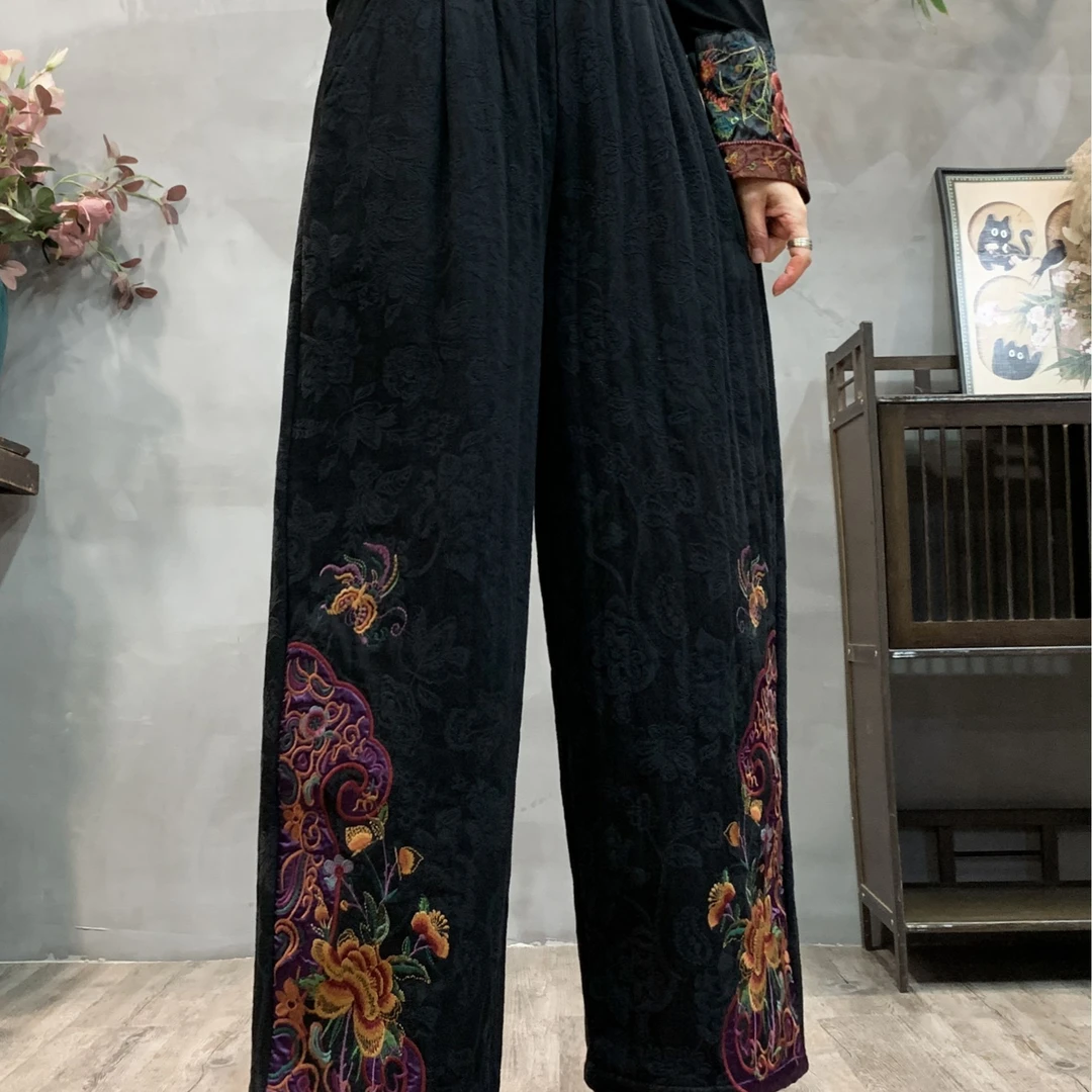 秋冬民族风加棉加厚裤脚刺绣小脚裤2031