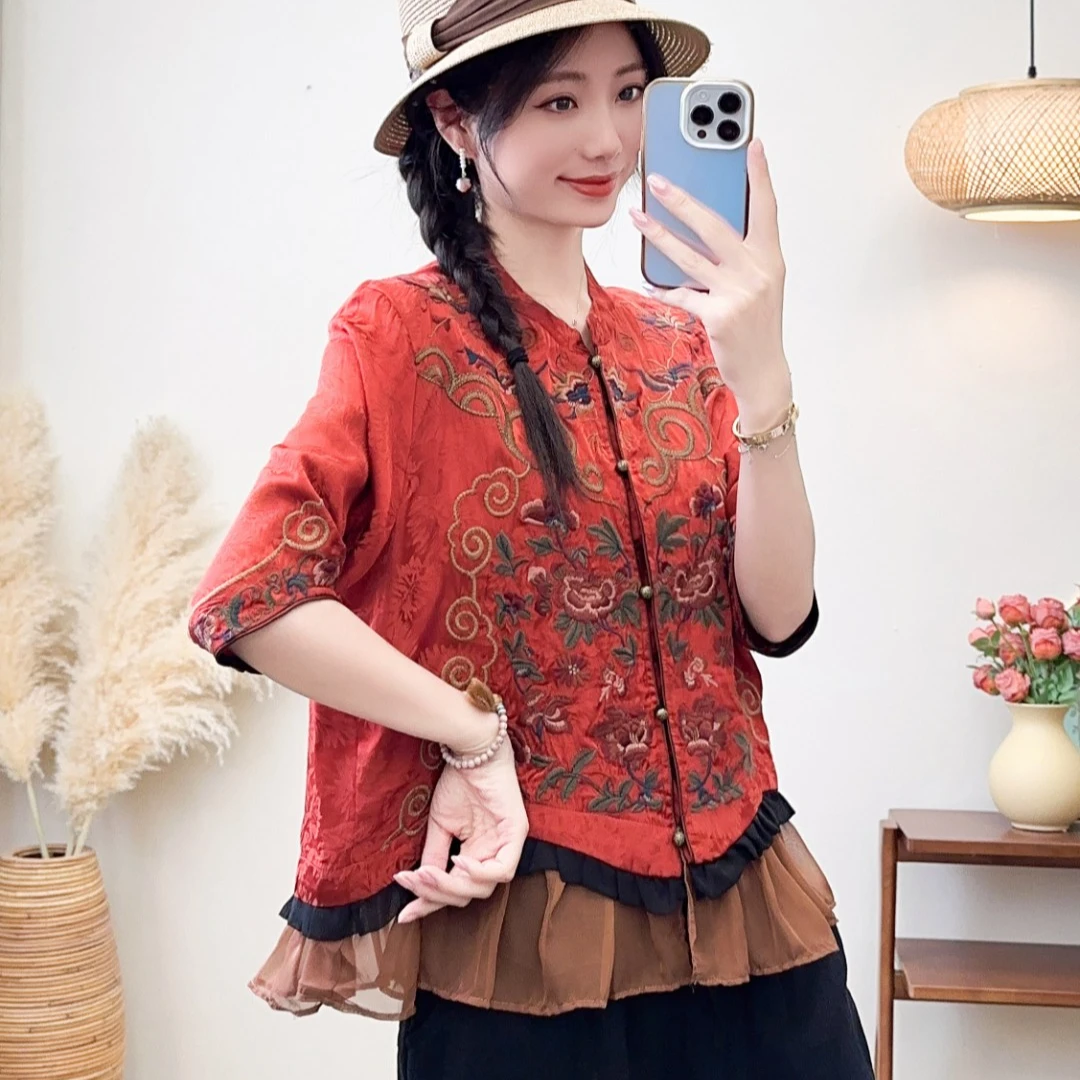 新民族风中式国风暗纹提花短外套816