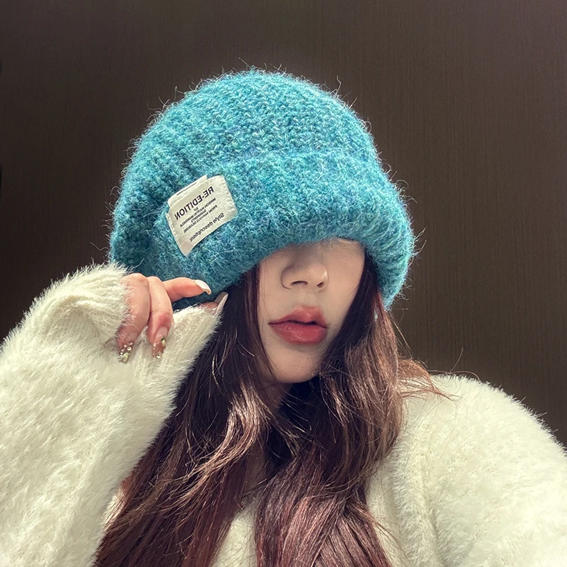 太一新款秋冬季保暖毛线帽韩版大头围显脸小慵懒风宽松时尚针织帽