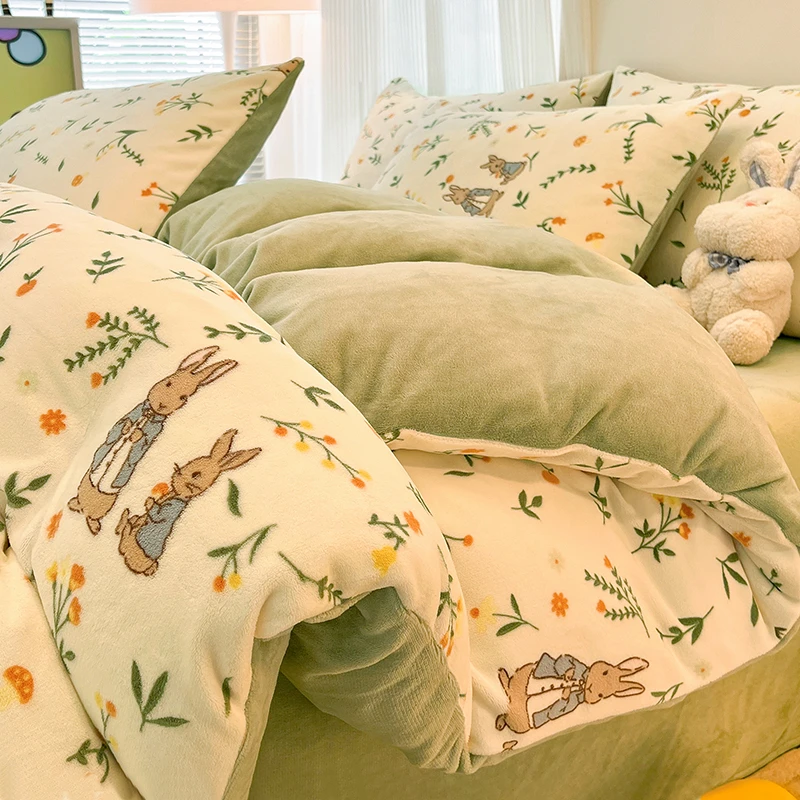 牛奶绒床上四件套冬季珊瑚法兰绒床单双面加绒被套三件套