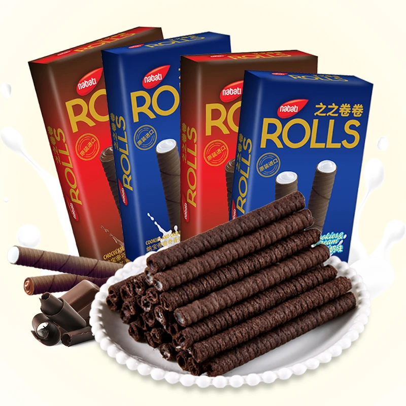 印尼纳宝帝巧克力味威化饼干nabati之之卷卷儿童休闲聚餐零食60g
