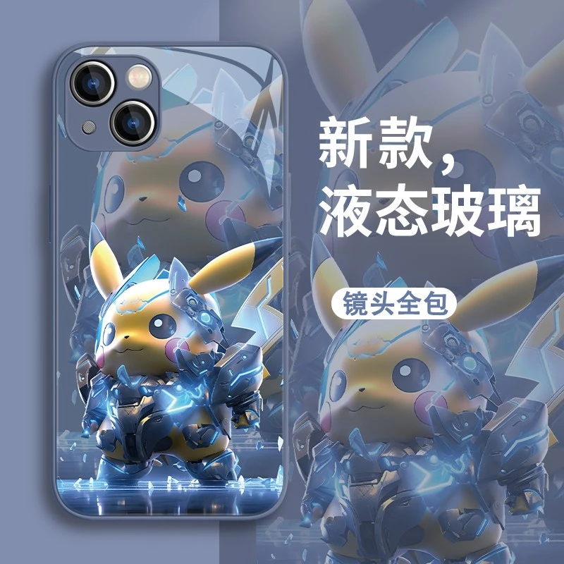 机甲皮卡丘适用苹果14Pro手机壳15Promax潮牌iPhone13玻璃12防摔8