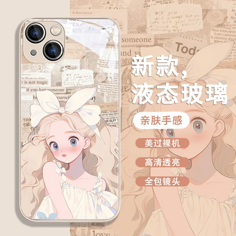 复古美少女适用苹果手机壳15plus可爱iPhone14港风12海报11玻璃13