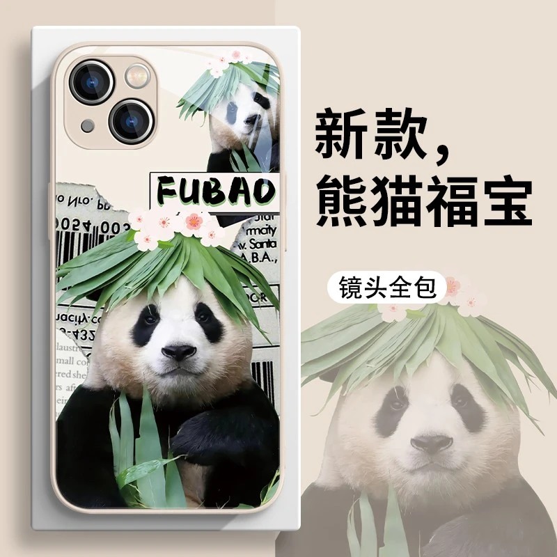 可爱适用苹果13熊猫手机壳14Promax/iPhonexr玻璃8plus/7/xsmax/6