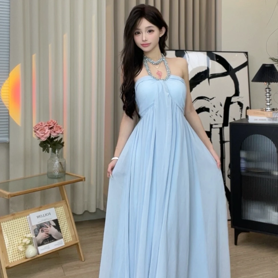 【11】天仙下凡银钻挂脖气质海边雪纺高级大摆女神连衣裙CY50125T