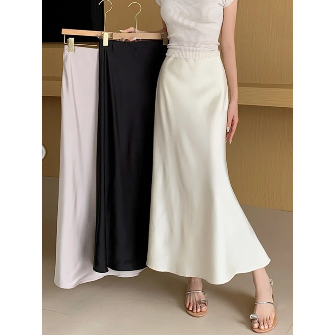 2024缎面半身裙女夏高腰包臀长裙感显瘦大摆裙子显瘦半身裙气质潮