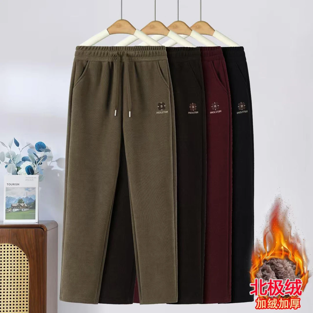 秋季新款宝石格妈妈休闲裤中年加绒加厚女裤秋冬直筒哈伦裤女