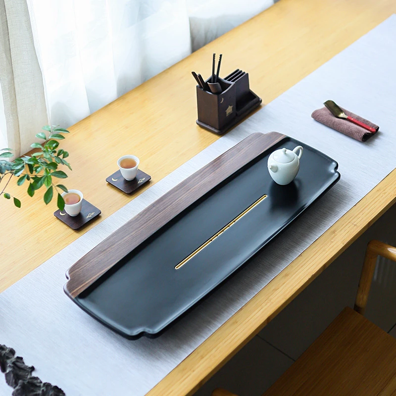 新款胡桃木电木茶盘家用轻奢简约排水式功夫茶具茶海杯托德国电木