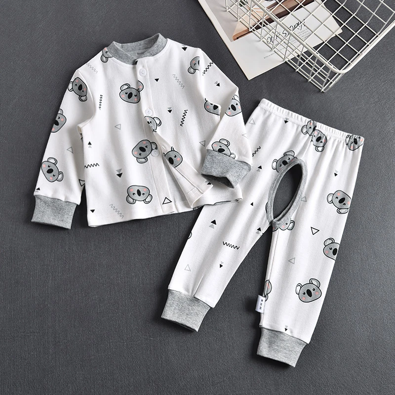 宝宝A棉开衫套装开裆裤儿童长袖春秋冬款打底秋衣秋裤睡衣1-3岁