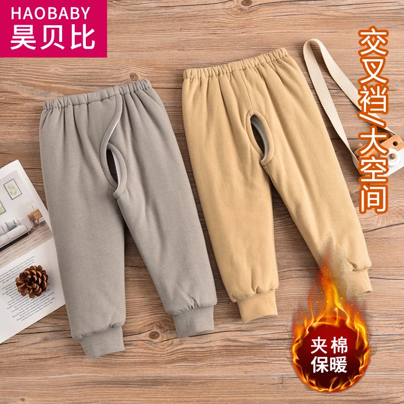 儿童棉裤冬款棉毛斜开裆橡筋棉裤宝宝纯棉外穿婴儿冬天保暖裤锁温