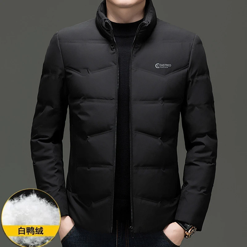 冬季新款羽绒服男式休闲纯色短款立领白鸭绒保暖外套时尚潮流潮流