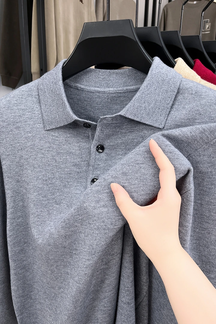 羊毛衫男士针织上衣翻领长袖时尚休闲百搭百搭秋季简约修身纯色