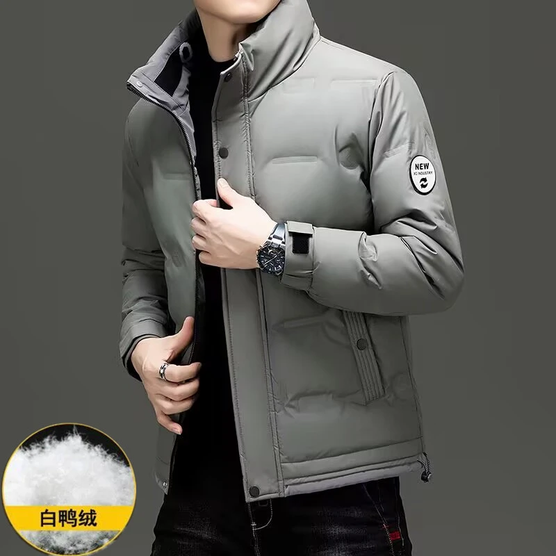 冬季新款男士羽绒服时尚休闲短款外套防寒立领保暖上衣白鸭绒男装