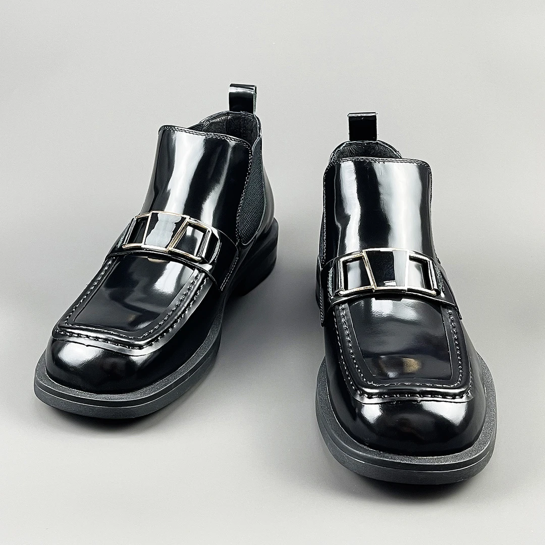 223-7欧洲站方头高档切尔西靴男真皮男士高帮皮鞋百搭潮流靴子男